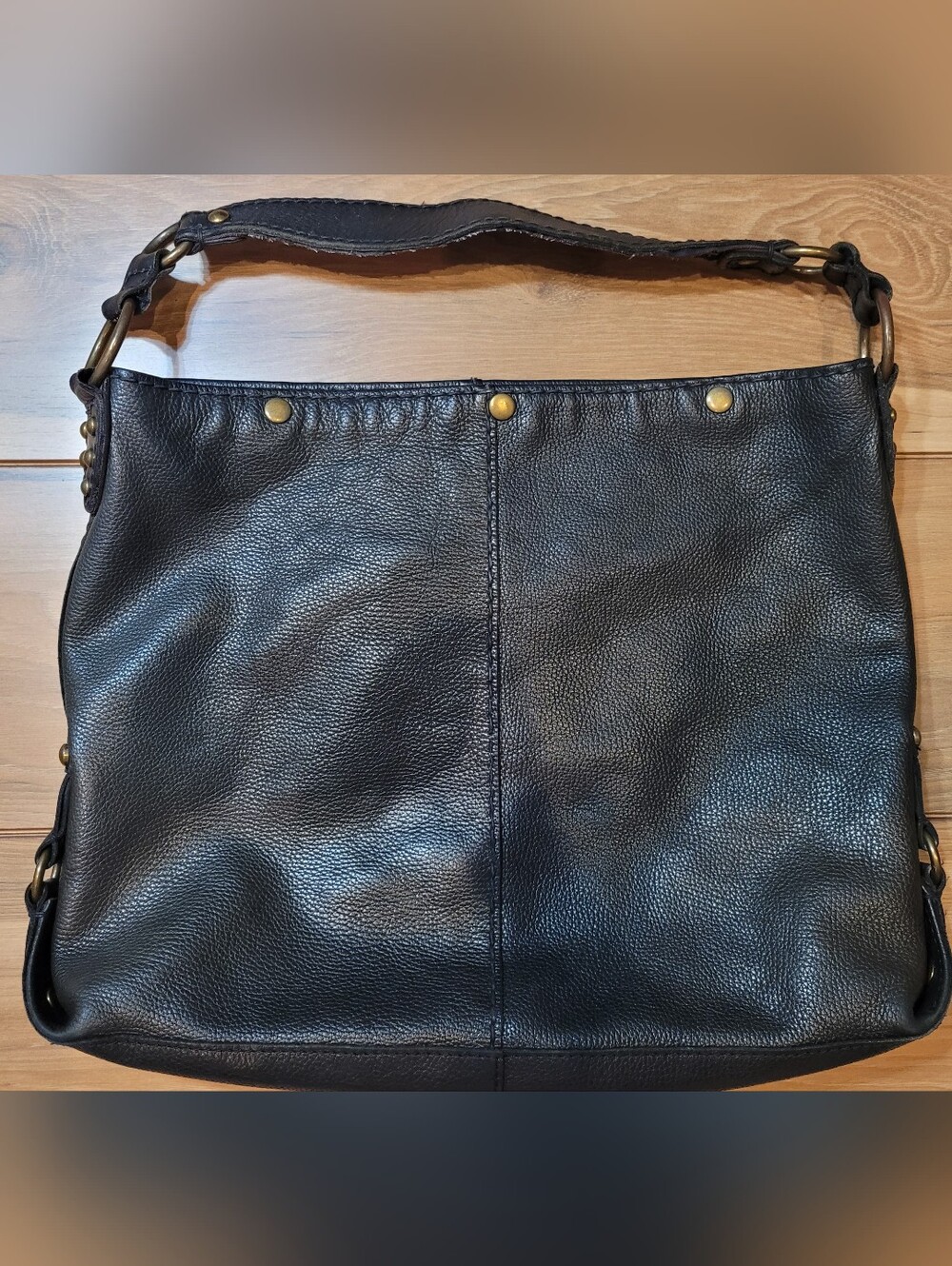 Lucky Brand Vintage Black Leather Slouchy Hobo Shoulder Bag Studded Boho
